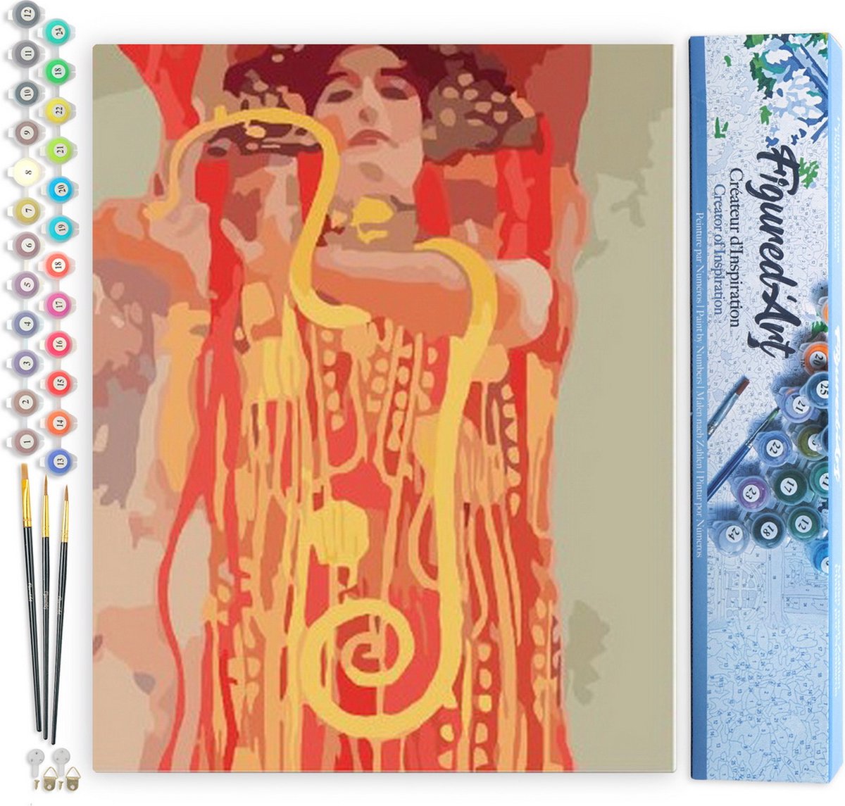 FiguredArt Schilderen op Nummer Volwassenen canvas Gustav Klimt - Geneeskunde - Handwerk acrylverf Kit DIY Compleet - 40x50cm zonder frame